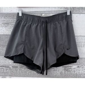 Nike Flex Essentials 2 in1 High Rise Gray Black Athletic Running Shorts Women M